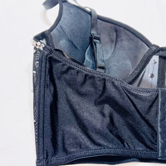 Windsor Halter Corset Top Large Black Spaghetti Strap Pearls Rhinestones New - Picture 6 of 12